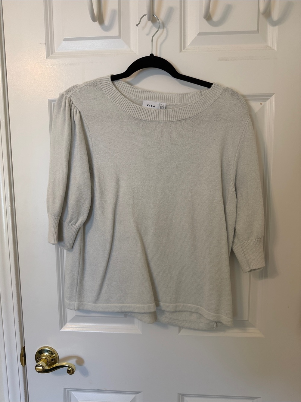 VILA Grey Whire Scoop Neck Puff Sleeve Sweater XL